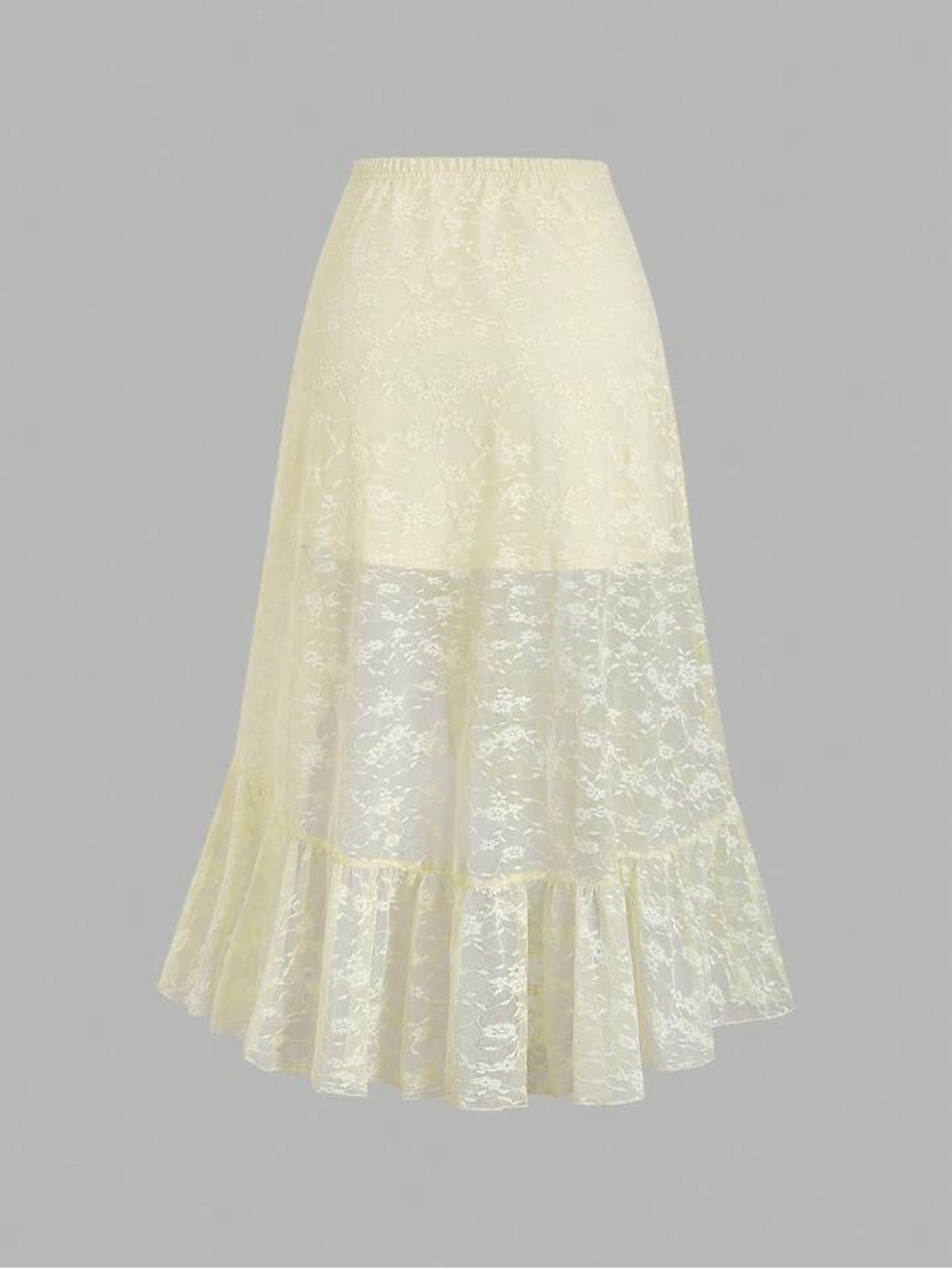 Pale Yellow Lace Ruffle High-Low Skirt - Picture 2 of 6